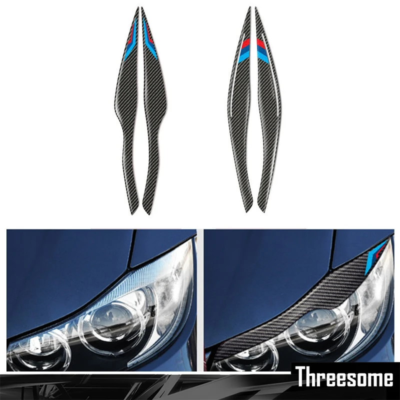

SRXTZM Carbon Fiber Headlights Eyebrows Eyelids Car Stickers For BMW E90 3 series 2005-2012 Front Headlamp Eyebrows Accessories