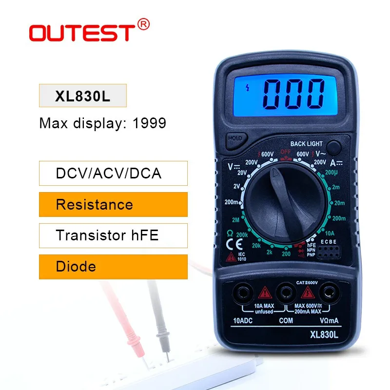 

OUTEST Digital Multimeter XL830L Portable Ammeter Voltmeter Resistance Tester Multimeter Mini Blue Backlight