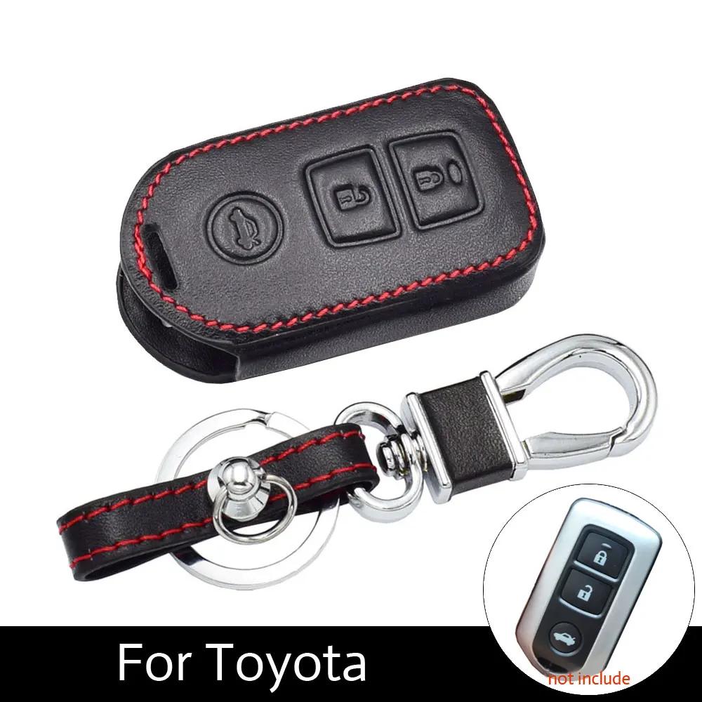 

3 Button Leather Car Key Case Smart Remote Fob Cover Protector Accessory For Toyota Camry Levin Rav4 Navi 2014 Auto Keychain Bag