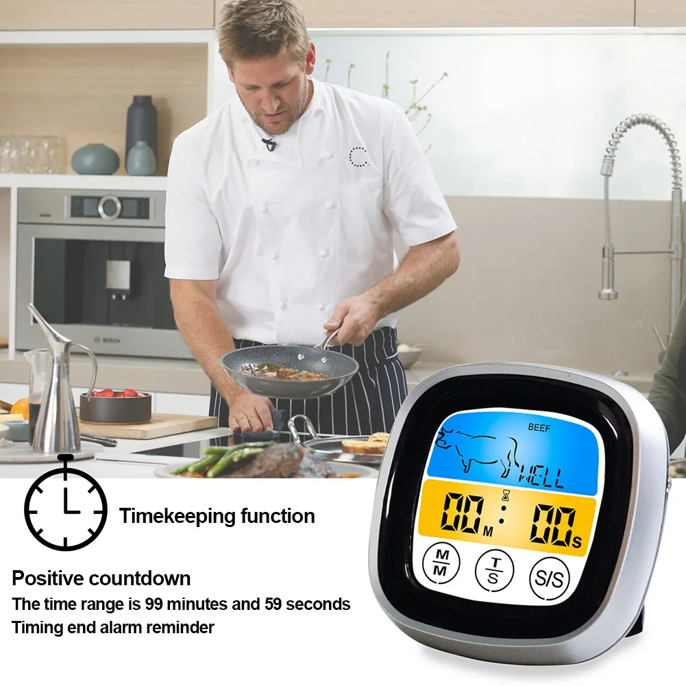 

Food Meat Timer Screen With Probe Thermometer Kitchen Digital Barbecue Cooking Magnetic Baking