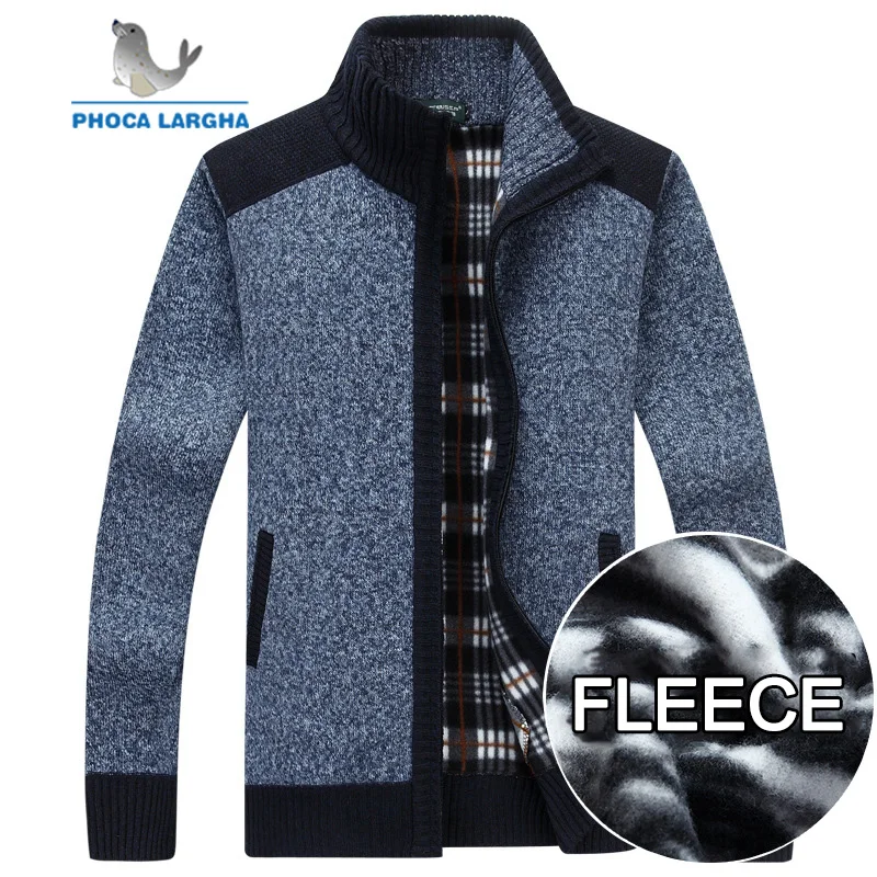 

New Men's Knitted Sweater Casual Wool Zipper Sweater Jackets Male Knitwear Fleece Thick Patchwork Cardigan Coat Men Sweaters