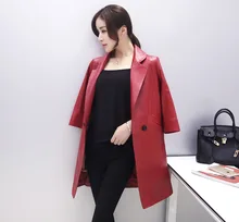 HNW007 autumn style Women Sheep skin leather 3 quarter sleeve windbreaker leather jackets coats/3color4size/China famous brand
