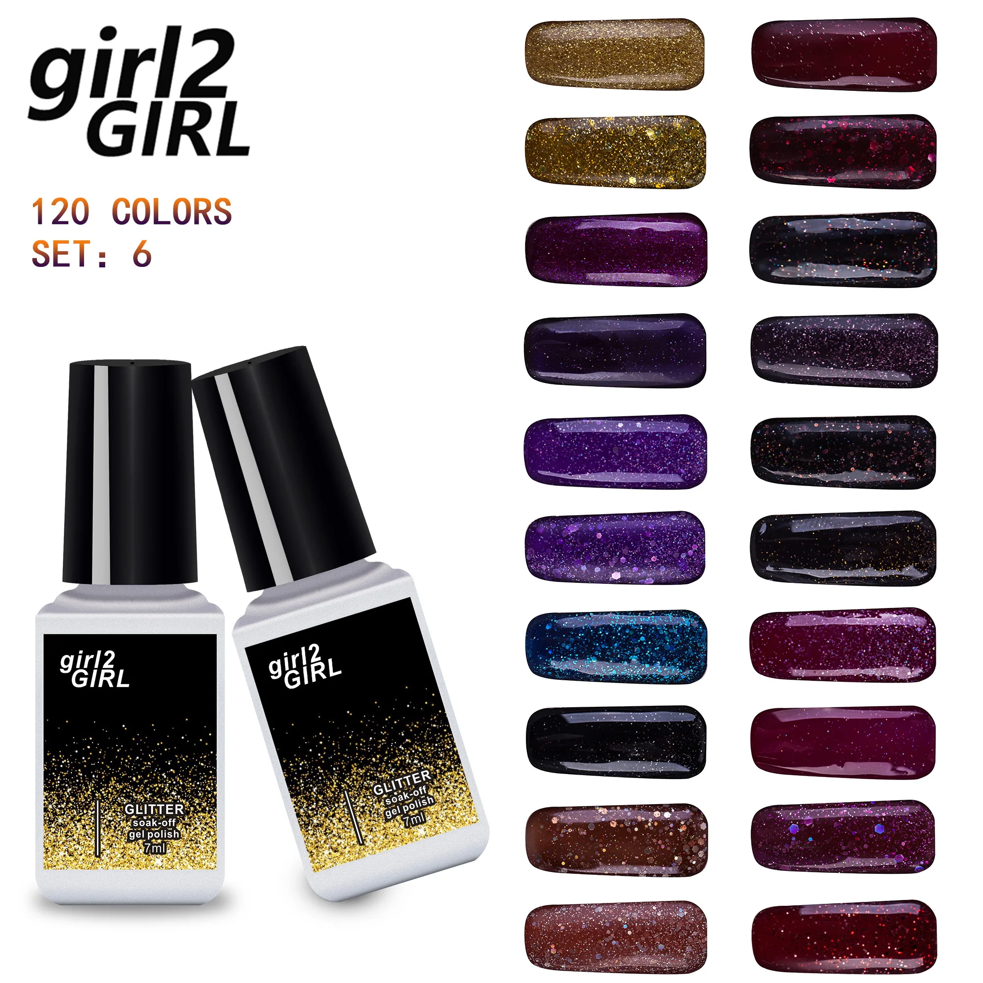 

girl2Girl UV Gel Nail Manicure 7ml Diamond Glitter UV Nail Polish Sequins Gel Nail Soak Off Gel Polish set6 new arrival