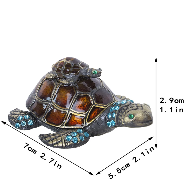 H&D Turtle Trinket Jewelry Box with Sparkling Crystals,Hinged Trinket Box Hand-Painted Figurine Collectible Ring Holder Gift