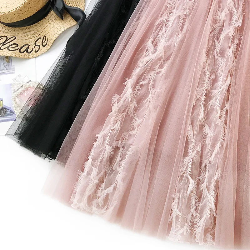 Fashion Light Fluffy Jacquard Lace Tulle Skirt 2019 New Spring Elegant Feather Mesh Skirts Female A-Line Big Swing Skirt Faldas Fashion Light Fluffy Jacquard Lace Tulle Skirt 2019 New Spring Elegant Feather Mesh Skirts Female A-Line Big Swing Skirt Faldas