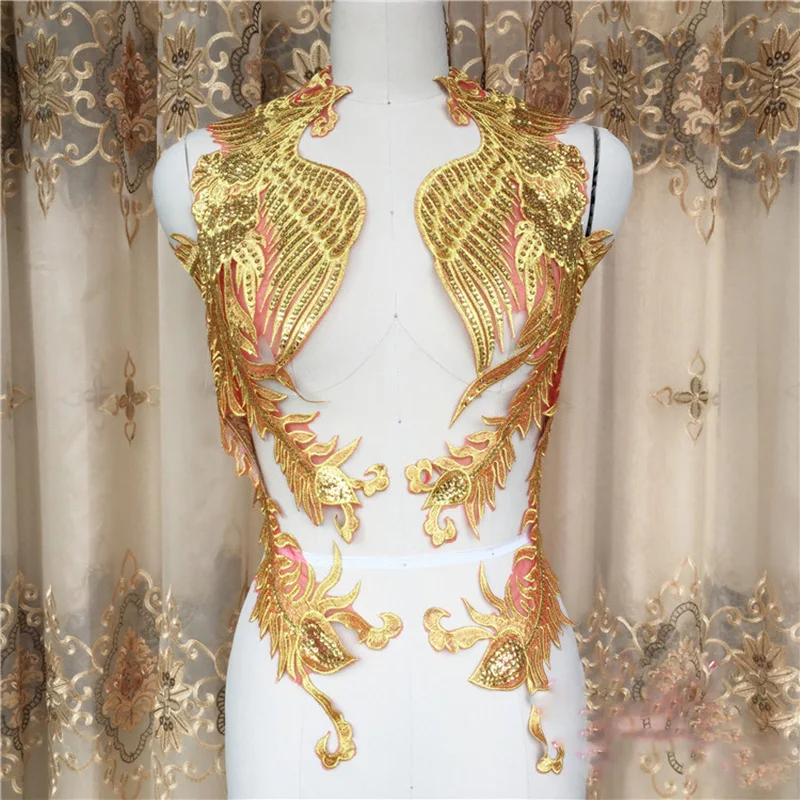 2 Pieces Phoenix Applique Clothing Embroidery Patch Fabric Sticker Elegant Sew on Clothes