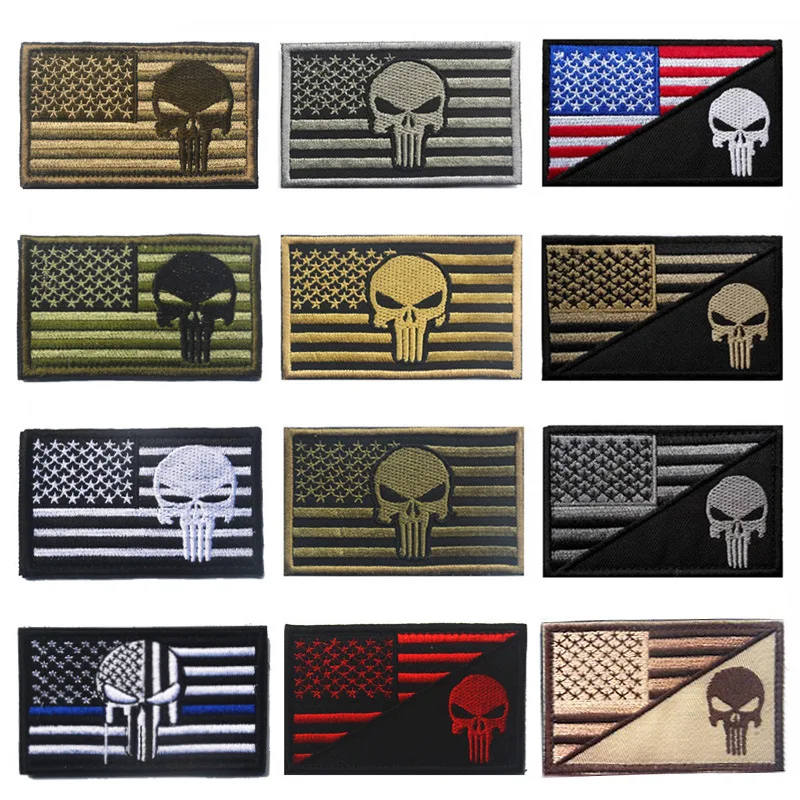 

Punisher SKULL American Flag US USA Tactical Patch Funny Morale BLACK OPS SWAT Tags MULTICAM Patch Badge