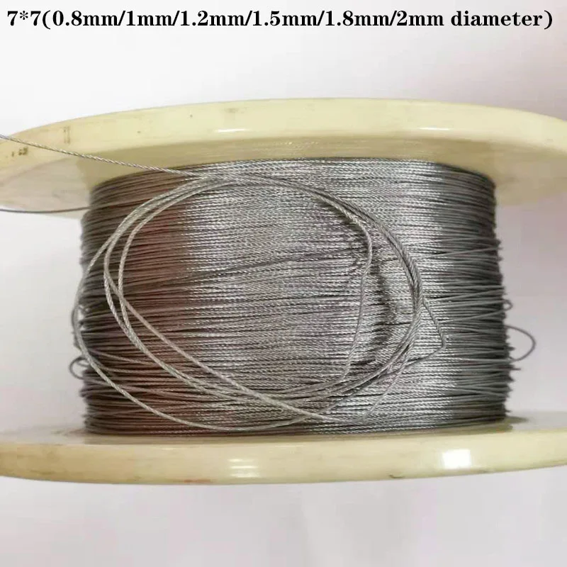  10M 304 stainless steel wire rope softer fishing lifting cable 7X7 Structure 0.8mm1mm1.2mm1.5mm1.8m