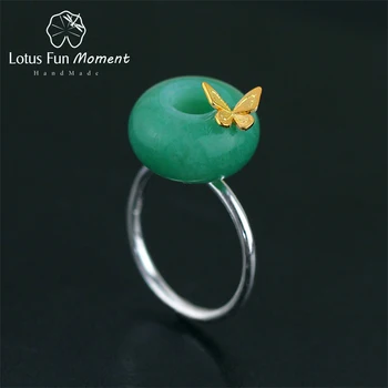 

Lotus Fun Moment Real 925 Sterling Silver Natural Stone Handmade Original Fashion Jewelry Butterfly Resizable Female Rings