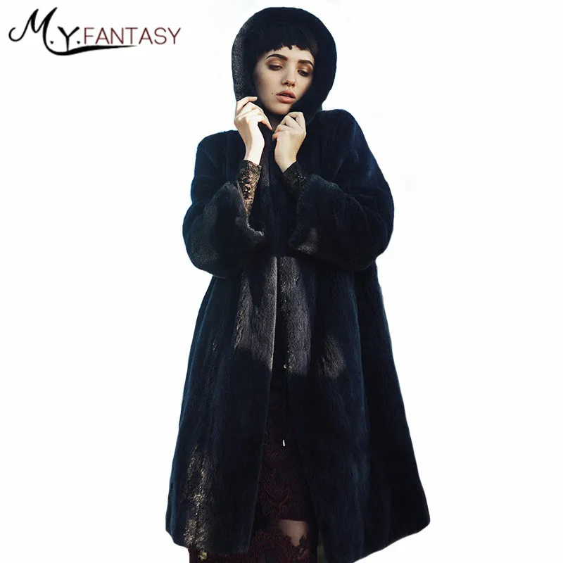 M. Y. FANSTY 2019 шуба зимнее женское Норковое Пальто из лебедя с меховым капюшоном