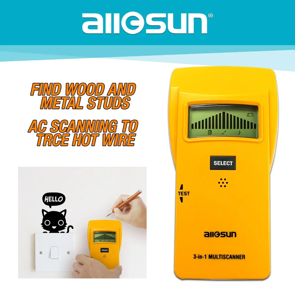 all sun 3In1 Metal Detector Find Meta lWood Studs AC Voltage Live Wire
