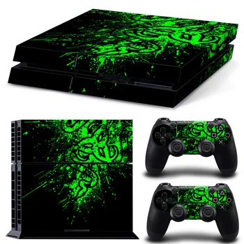 

Free drop shipping custom green pattern simple decals for Sony PS4 Console + 2PCS Controllers Skin Sticker #TN-P4-10248