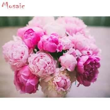 

DIY Diamond Painting Cross Stitch Kit Full Diamond Embroidery 5D Mosaic Home Decor Peony,Pink,Petals,Bouquet,Flowers