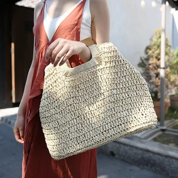 

Bohemian Women Straw Bags Beach Handbags Summer Shoulder Bags Handmade Knitted Travel Totes Storage Bag