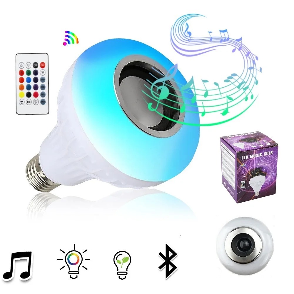 

E27 Smart RGB Wireless Bluetooth Speaker Bulb Music Playing Dimmable LED Bulb Light Lamp With 24Key IR Remote Control