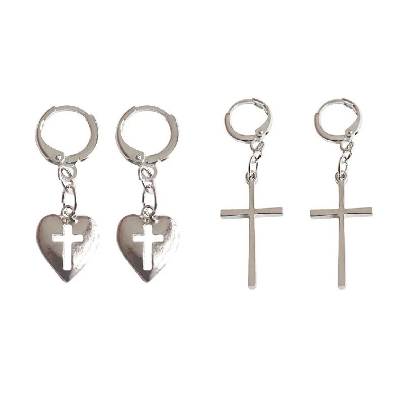 

GEOMEE 1Pair Round Crosses Dangle Earrings for Women Hoop Heart Drop Earring Brincos Simple Korean Fashion Elegant Women Jewelry
