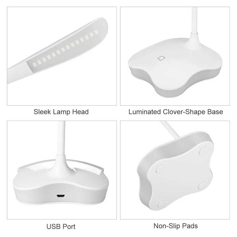 3 уровня затемнения Клевер светодиодный датчик настольная лампа Защита глаз лампа Гибкая Ночная Настольная лампа с usb-кабелем