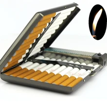 (20 cigarrillos) caja de cigarrillos de metal vintage para hombres con encendedor de gas butano caja de cigarrillos a prueba de viento