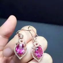 Натуральный розовый топаз Камень Висячие серьги 925 серебро натуральный драгоценный камень серьги для женщин романтическое сердце Висячие серьги для юбилея