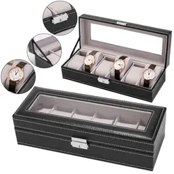 Fanala 6 Слот кожаный ящик для часов витринный футляр-органайзер стеклянный ящик для хранения ювелирных изделий черный серый бархат часы