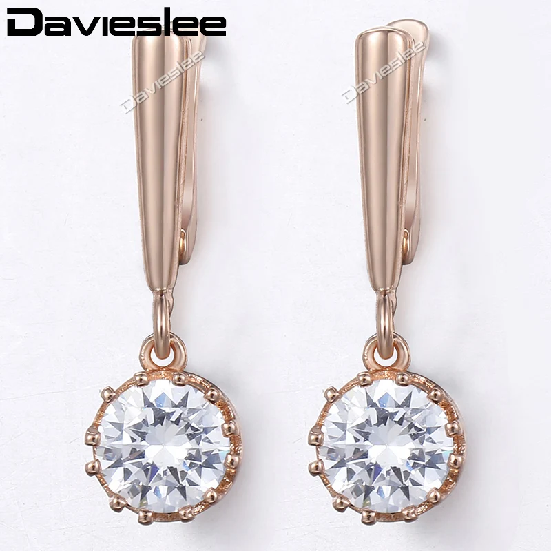 

Davieslee Cubic Zirconia CZ Stud Earrings For Women Round Shaped Rose Gold Filled Womens Earring Fashion Jewelry LGE159