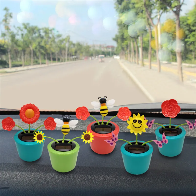 

kongyide Car Ornaments 5PCS Solar Powered Dancing Sun Flower Swinging Animated Dancer Toy Car Interior Decoration Dropship m15