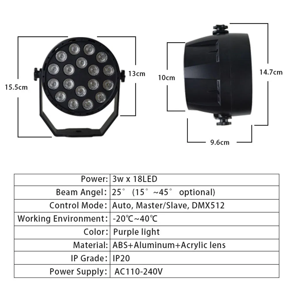 54 Вт светодиодный Par 18 светодиодный УФ фиолетовый светодиодный сценический светильник Par Светильник с DMX512 для диско DJ Проектор машина вечерние украшения сцены светильник Инж