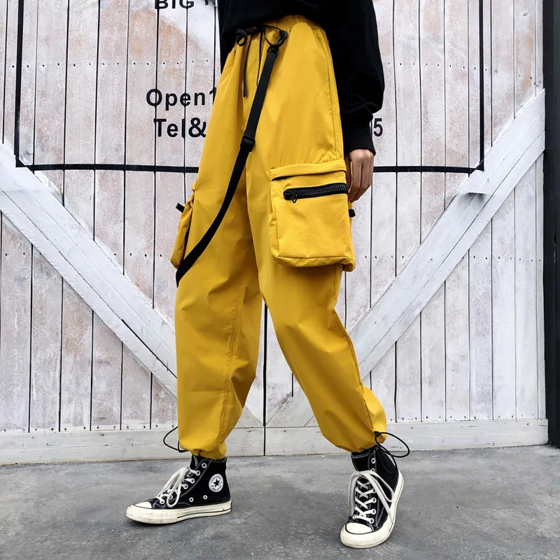 

Women's Hip Hop Pants female Ribbon Cargo Pants for Women Spring Harajuku BF women's Trousers Big Pocket Pants
