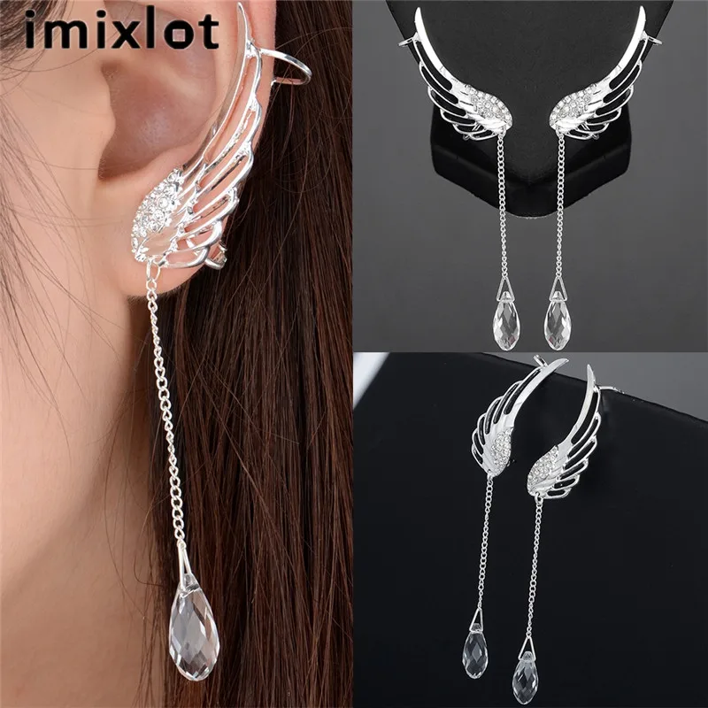 

imixlot 1pair Angel Wing Crystal Silver Plated Ear Cuff Clip On Earrings For Women Pendientes Jewelry Accessories