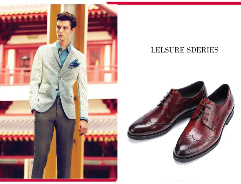 Men's Wedding Dress Shoes Casual Crocodile Genuine Leather Pointed Toe Oxfords Shoes Bussiness Brogues Shoes Moccasins For Men (2)