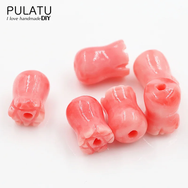 

15 pcs/lot Pink Flower Natural Stone Beads for DIY Jewelry Making Coral Material Bracelet Necklace Accessories PJ0171