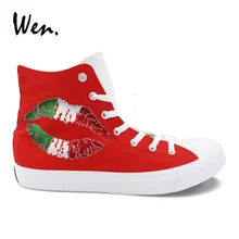 Вэнь Италия флаг дизайн Вулканизированная обувь Ручная роспись парусиновая обувь мужские и женские кроссовки с принтом губ персонализированные Эспадрильи на плоской шнуровке