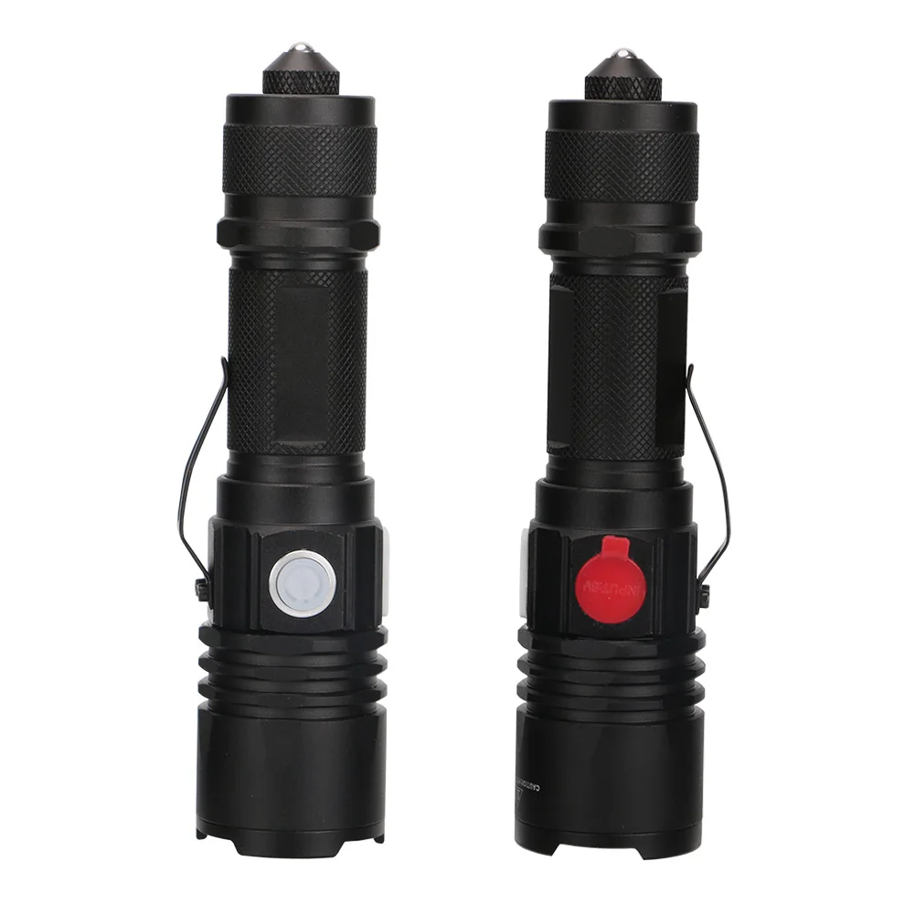 

Tactical Flashlight XML T6 LED Zoom Torch 3 Modes Self Defense Window Breaker Safety Hammer Lantern Emergency Tool for 18650