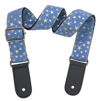 

85-135cm Ukulele Retro Blue Denim Cloth With Golden Five-Pointed Star Tail Nail Strap Uklele Shoulder Strap Accessories
