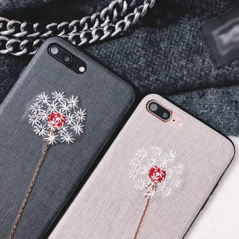 Aoweziic Retro Embroidery Art Dandelion Case For iPhone X 7 8 6 6S Plus Vintage Floral Phone Case Back Cover Coque For XS MAX XR