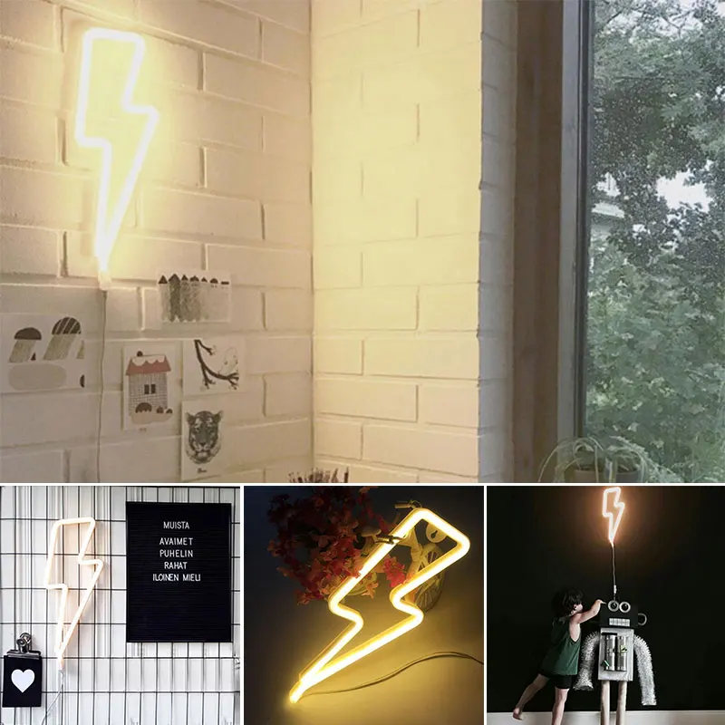 

Nordic Neon Sign Light LED Neon Light Lightning Night Light Battery Wedding Decor Toys Home Decor Birhthday Gifts Bedsibe Moon