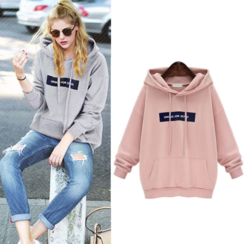 

Autumn Winter Fashion Sweatshirts Female Pink Gray Plus Size Women Clothing Long Sleeve Letter Hooded Hoodies Sweat Femme DG234