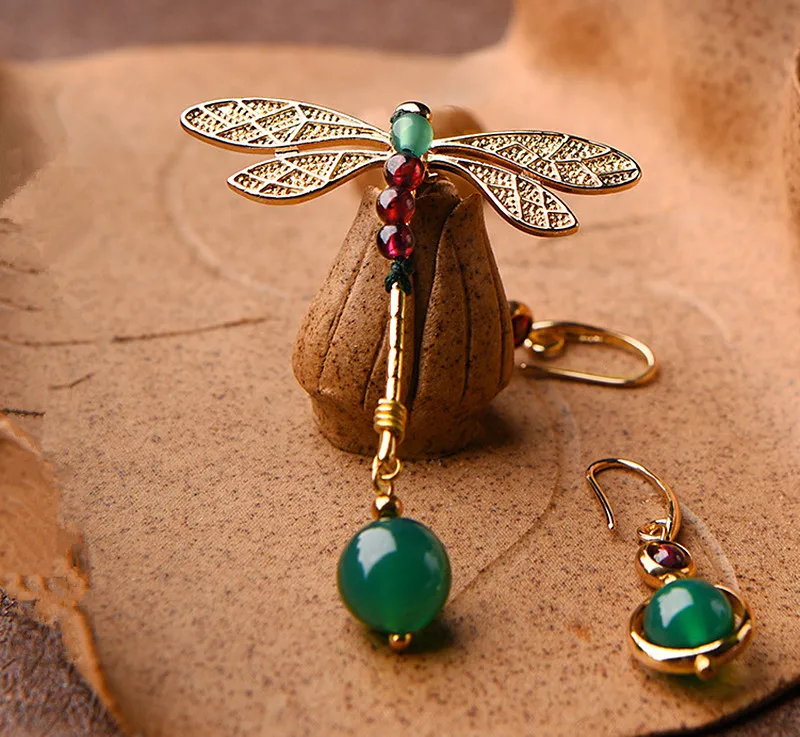 Yanting Natural Green Stone Earrings For Women Gold Color Gragonfly Earing Irregular Ethnic Earrings Fashon Jewelry Female 2018 026  (10)
