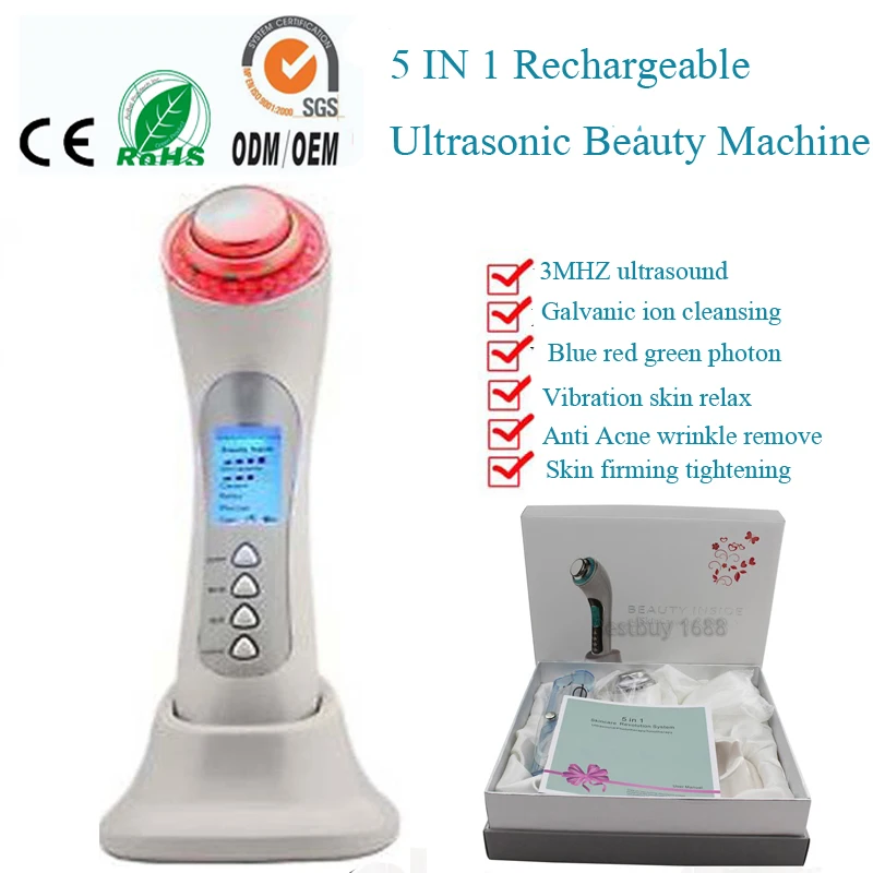 5 IN 1 Rechargeable Galvanic Home Spa 3MHZ Ultrasound IPL Led Photon Therapy Skin Rejuvenation Vibration Beauty Care Massager