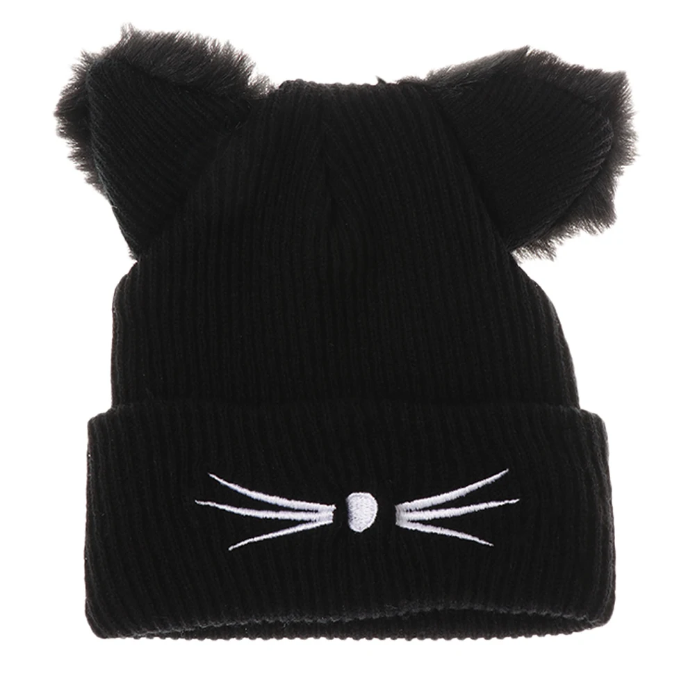 Женская Зимняя шерстяная вязаная шапка в стиле Харадзюку с рогами дьявола, кошачьими ушками, вязаная трикотажная меховая шапка Noverlty Feminino, шапка для девочек