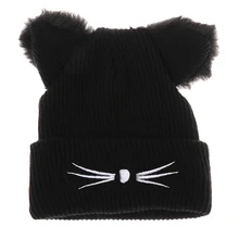 Женская Зимняя шерстяная вязаная шапка в стиле Харадзюку с рогами дьявола, кошачьими ушками, вязаная трикотажная меховая шапка Noverlty Feminino, шапка для девочек