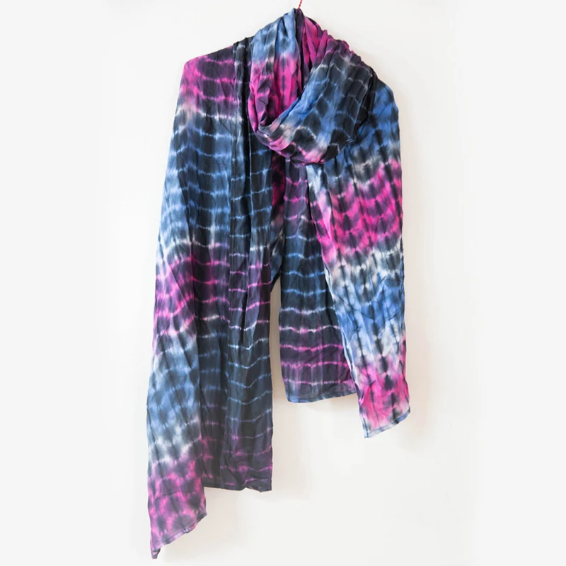 LZJN Tie Dye длинные женский шарф шаль ноил поплин шарфы с этническим орнаментом дамы