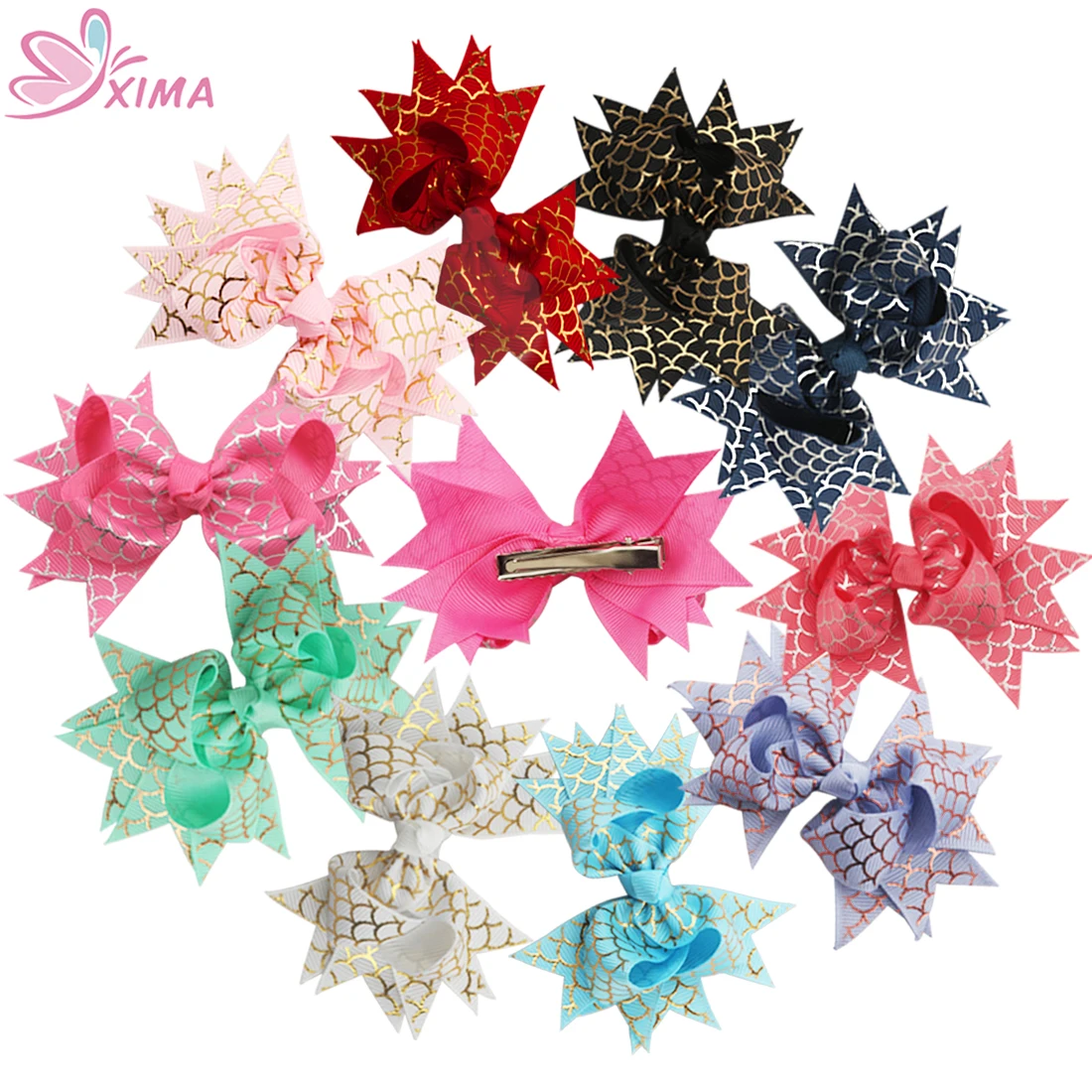 

XIMA 10pcs/lot 4inch Girls Mermaid Hair Bow Holder Hair Clip Children Alligator Hairgrips Hair Clip for Kids Hair Accessories