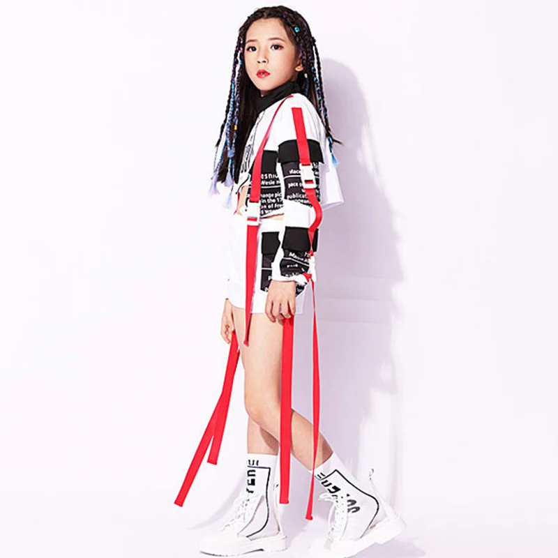 Stage Costume For Girls Jazz Performance Hip Hop Set Rave Outfit Children Street Dance Practice Clothes Kids Dancing Wear DC1009