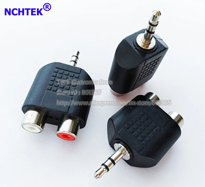 NCHTEK 3,5 мм штекер на 2 Двойной RCA Женский адаптер, 3,5 мм на RCA аудио адаптер/ /200 шт