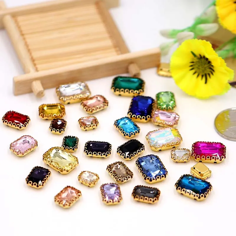 

CJSIR 20pcs Rectangular Glass Crystal Sew On Rhinestone Flatback Gold Claw Buttons For Clothing Dress Bridal Decors DIY Crafts