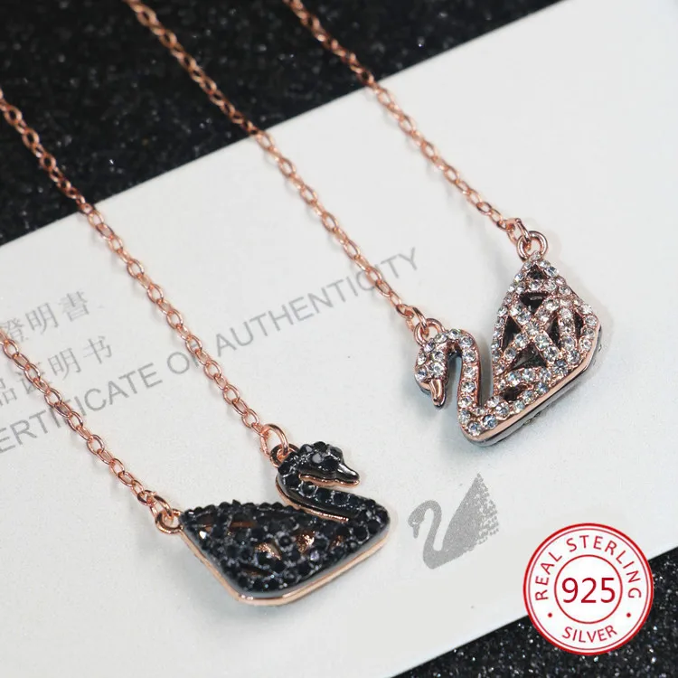 

925 sterling silver pendant necklace personality fashion jewelry lucky woman inlaid stone swan tag birthday gift 2019 new hot
