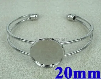 

20mm Silver Plated Brass Circle Bezel tray Blank Bangle Bases Glass Cabochons Bracelet Cuff Bangle Settings Crafts Findings