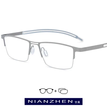 

Pure Titanium Eyeglasses Frame Men Square Myopia Optical Frames Prescription Glasses for Men Half Semi Rimless Eyewear 1172
