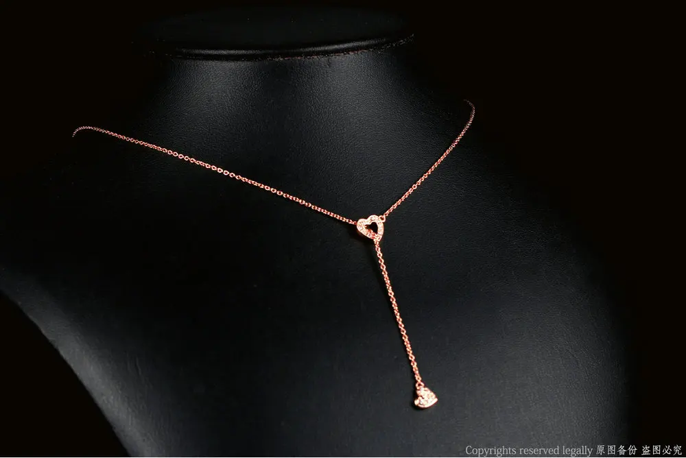 Double Fair Brand OL Style Sweet Heart Cubic Zirconia Necklaces & Pendants Rose Gold Wedding Crystal Jewelry For Women DFN159